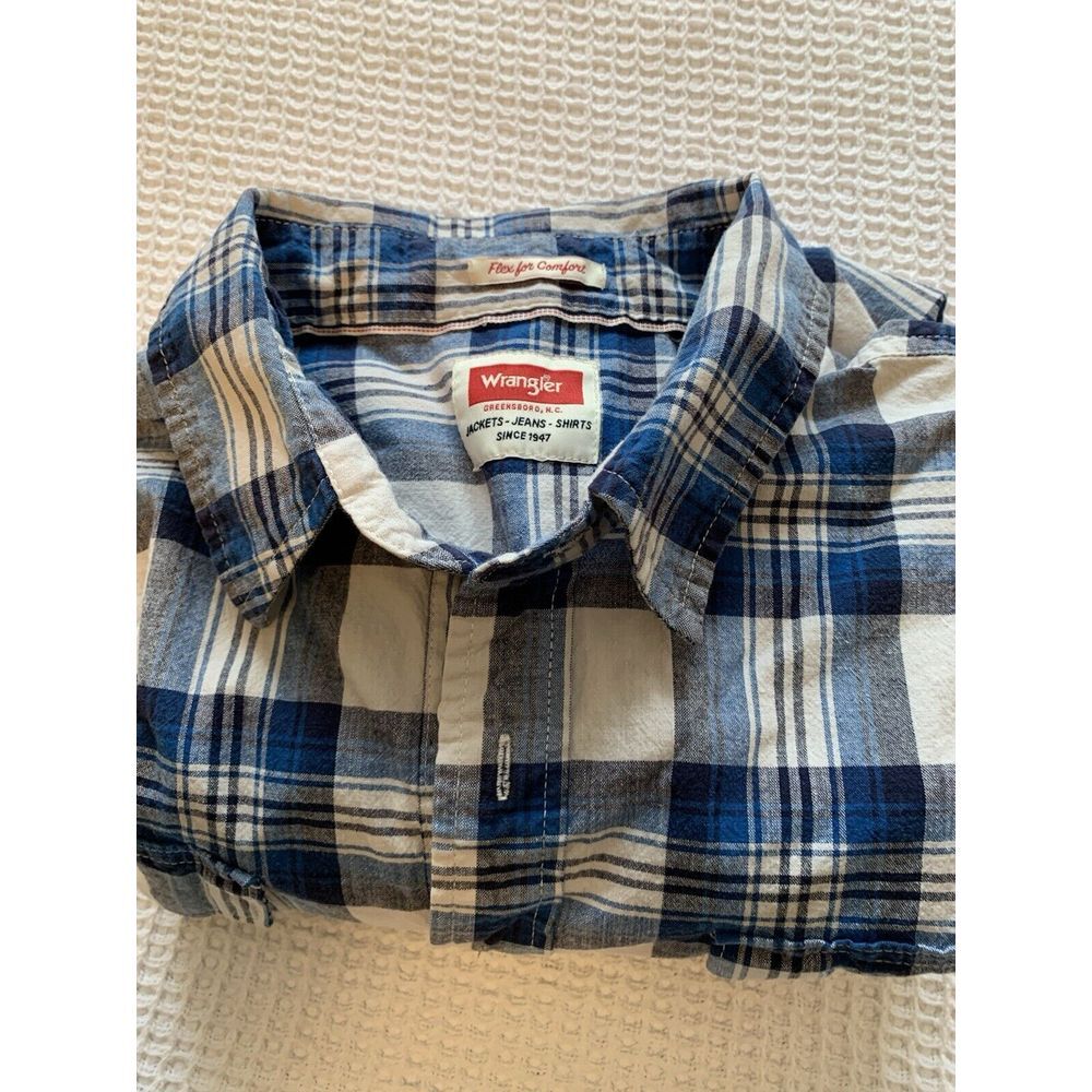 Wrangler Long Sleeve Shirt Men's XL Blue Cowboy Plaid‎ Rancher Western